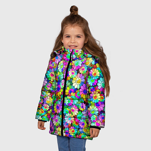 Зимняя куртка для девочки Rainbow flowers / 3D-Красный – фото 3