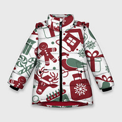 Куртка зимняя для девочки НовоГодный, цвет: 3D-красный