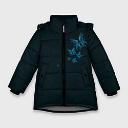 Куртка зимняя для девочки Стая неоновых бабочек, цвет: 3D-светло-серый