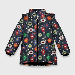 Куртка зимняя для девочки Елочные игрушки DC, цвет: 3D-черный
