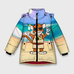 Зимняя куртка для девочки Тигр в отпуске на новый год на море