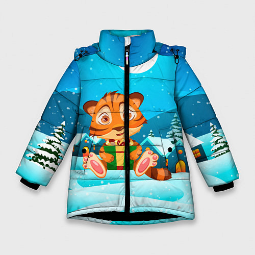 Зимняя куртка для девочки Новогодние подарки Тигр 2022 / 3D-Черный – фото 1