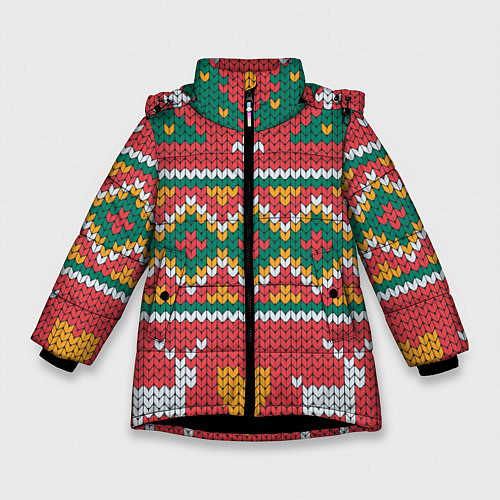 Зимняя куртка для девочки Вязаные олени в узоре / 3D-Черный – фото 1