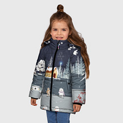 Куртка зимняя для девочки Снеговики и Мишки 2022, цвет: 3D-красный — фото 2