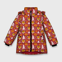 Куртка зимняя для девочки Милый вязаный тигр, цвет: 3D-красный