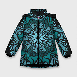 Куртка зимняя для девочки Зеленая мандала, цвет: 3D-черный