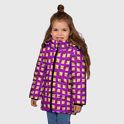 Куртка зимняя для девочки Фиолетовый Фон с Желтыми Квадратами Иллюзия Движен, цвет: 3D-красный — фото 2