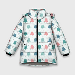 Куртка зимняя для девочки Цветные ели, цвет: 3D-светло-серый