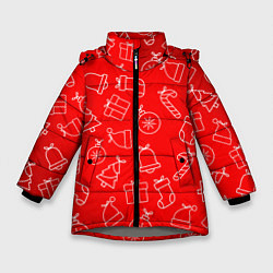 Куртка зимняя для девочки Happy New Year - Новогодний узор, цвет: 3D-светло-серый