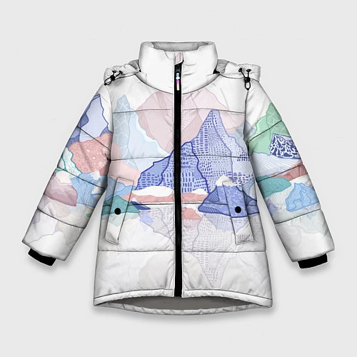 Зимняя куртка для девочки Разноцветные пастельные оттенки гор в отражении во / 3D-Светло-серый – фото 1