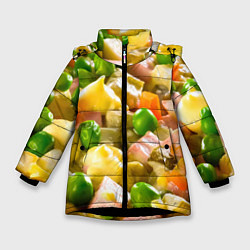 Куртка зимняя для девочки Весь в оливье, цвет: 3D-черный