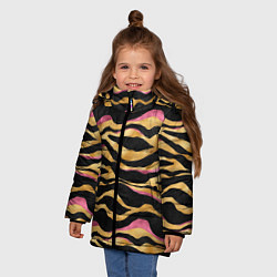 Куртка зимняя для девочки Тигровый окрас Gold Pink, цвет: 3D-светло-серый — фото 2