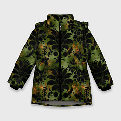 Зимняя куртка для девочки Темные тропические листья