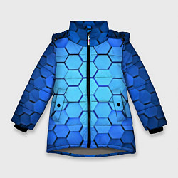Куртка зимняя для девочки Неоновые 3D ПЛИТЫ, цвет: 3D-светло-серый