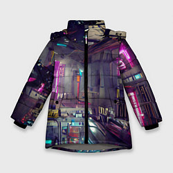 Куртка зимняя для девочки Городской киберпанк, цвет: 3D-светло-серый