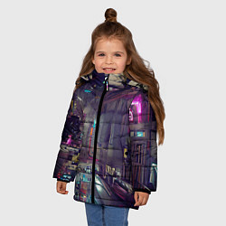 Куртка зимняя для девочки Городской киберпанк, цвет: 3D-красный — фото 2