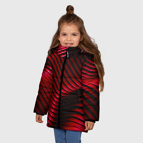 Зимняя куртка для девочки Волны красного металла / 3D-Красный – фото 3