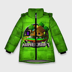 Куртка зимняя для девочки Minecraft Logo Green, цвет: 3D-светло-серый