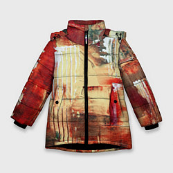Куртка зимняя для девочки Мазки краски красный, цвет: 3D-черный