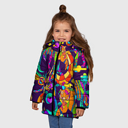 Куртка зимняя для девочки Все смешалост-тигры,змеи, цвет: 3D-красный — фото 2