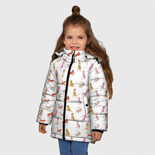 Зимняя куртка для девочки Забавные тигрята на белом фоне / 3D-Светло-серый – фото 3