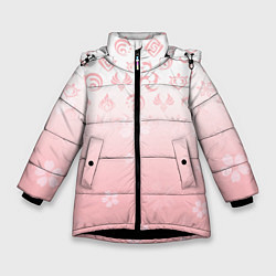 Куртка зимняя для девочки ГЕНШИН ИМПАКТ ЯПОНИЯ САКУРА ЦВЕТОК, цвет: 3D-черный