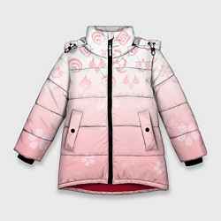 Куртка зимняя для девочки ГЕНШИН ИМПАКТ ЯПОНИЯ САКУРА ЦВЕТОК, цвет: 3D-красный
