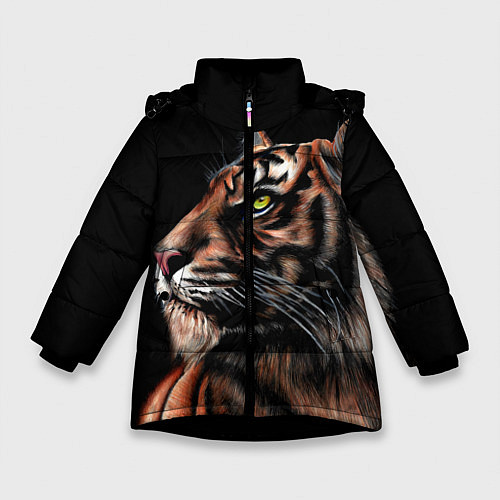 Зимняя куртка для девочки Тигр в Темноте Взгляд Вверх / 3D-Черный – фото 1