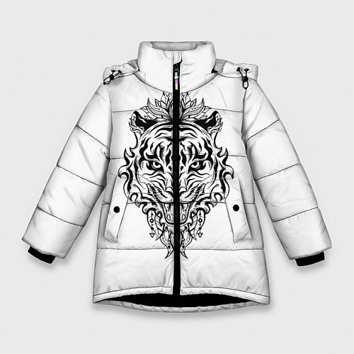 Зимняя куртка для девочки Тигровый оскал / 3D-Черный – фото 1