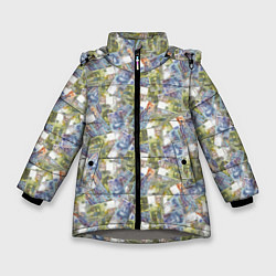 Куртка зимняя для девочки Банкноты 50 и 100 Франков, цвет: 3D-светло-серый