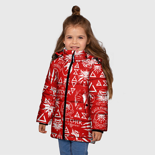 Зимняя куртка для девочки THE WITCHER LOGOBOMBING ЛОГОТИПЫ ВЕДЬМАКА / 3D-Красный – фото 3