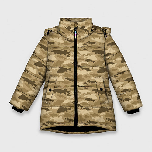 Зимняя куртка для девочки Рыбы камуфляж / 3D-Черный – фото 1