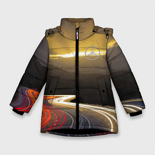 Зимняя куртка для девочки Ночная трасса, Мерседес / 3D-Черный – фото 1
