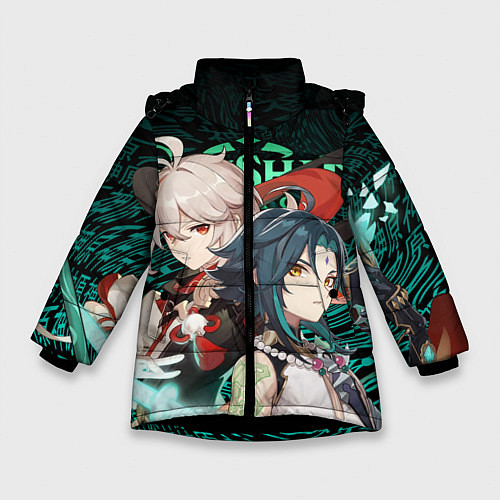 Зимняя куртка для девочки КАЗУХА И СЯО XIAO AND KAZUHA GENSHIN / 3D-Черный – фото 1