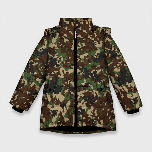 Зимняя куртка для девочки Камуфляж Излом / 3D-Черный – фото 1