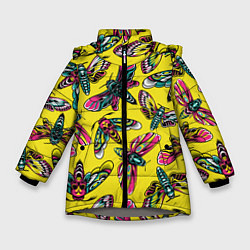 Куртка зимняя для девочки Бабочка Мёртвая голова!, цвет: 3D-светло-серый