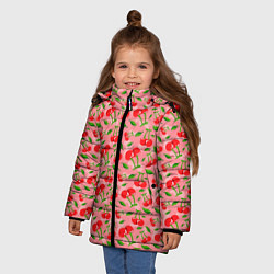 Куртка зимняя для девочки Вишня Черешня паттерн, цвет: 3D-светло-серый — фото 2