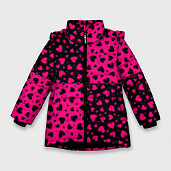 Зимняя куртка для девочки Черно-Розовые сердца