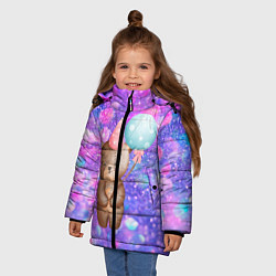 Куртка зимняя для девочки День Рождения - Медвежонок с шариками, цвет: 3D-светло-серый — фото 2