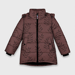 Куртка зимняя для девочки Веточки с черными листьями на коричневом фоне, цвет: 3D-черный