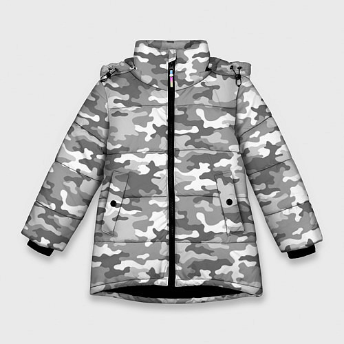 Зимняя куртка для девочки Серый Военный Камуфляж / 3D-Черный – фото 1
