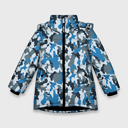 Куртка зимняя для девочки Светло-Синий Камуфляж, цвет: 3D-черный