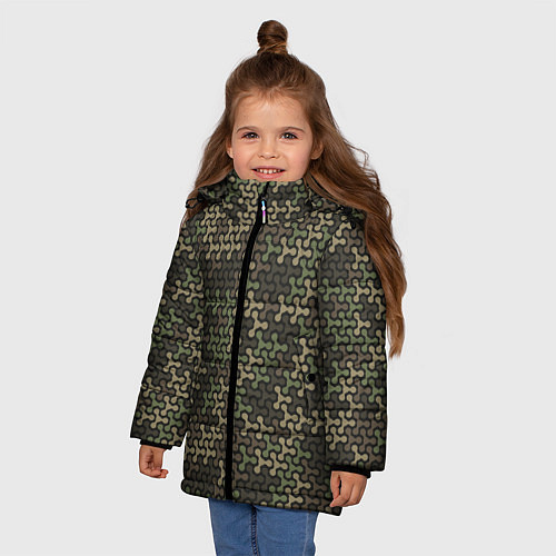 Зимняя куртка для девочки Абстрактный Охотничий Камуфляж / 3D-Светло-серый – фото 3