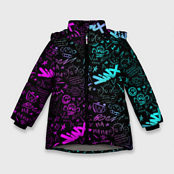 Куртка зимняя для девочки League Of Legends - Arcane неон логотипы, цвет: 3D-светло-серый