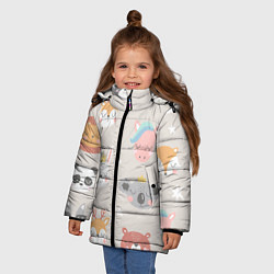 Куртка зимняя для девочки Мордочки зверят, цвет: 3D-светло-серый — фото 2