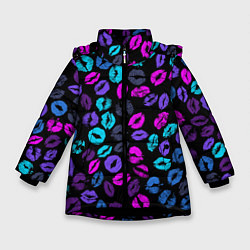 Куртка зимняя для девочки Неоновые поцелуи, цвет: 3D-черный