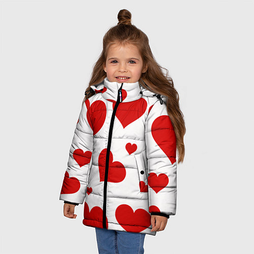 Зимняя куртка для девочки Красные сердечки Heart / 3D-Красный – фото 3