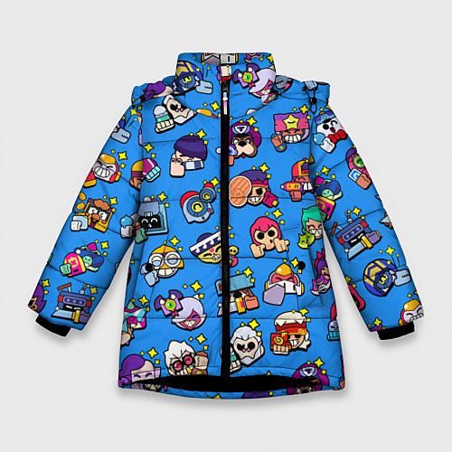 Зимняя куртка для девочки Особые редкие значки Бравл Пины синий фон Brawl St / 3D-Черный – фото 1