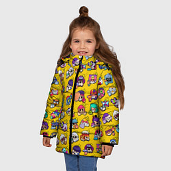 Куртка зимняя для девочки Особые редкие значки Бравл Пины желтый фон Brawl S, цвет: 3D-светло-серый — фото 2