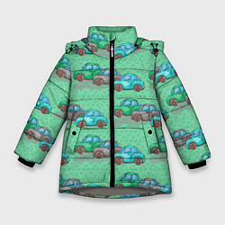 Зимняя куртка для девочки Детские машинки паттерн